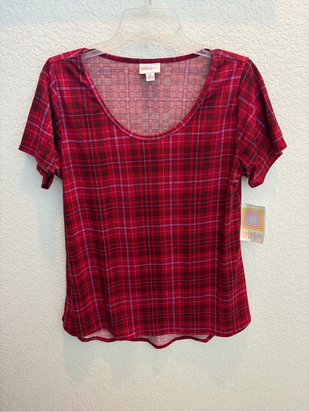 LuLaRoe Classic Tee: Red Plaid Short Sleeve Top